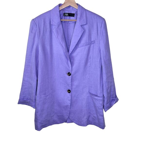 ZARA 2023 100% LINEN BLAZER OVERSIZED JACKET LILAC 3626/710 SIZE S RARE - Picture 1 of 4